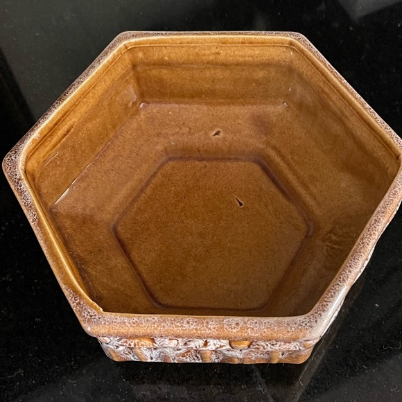 VINTAGE 1960s HAEGER 291 HEXAGON BULB SUCCULENT PLANTER 9” gold/brown drip glaze - Picture 5 of 15